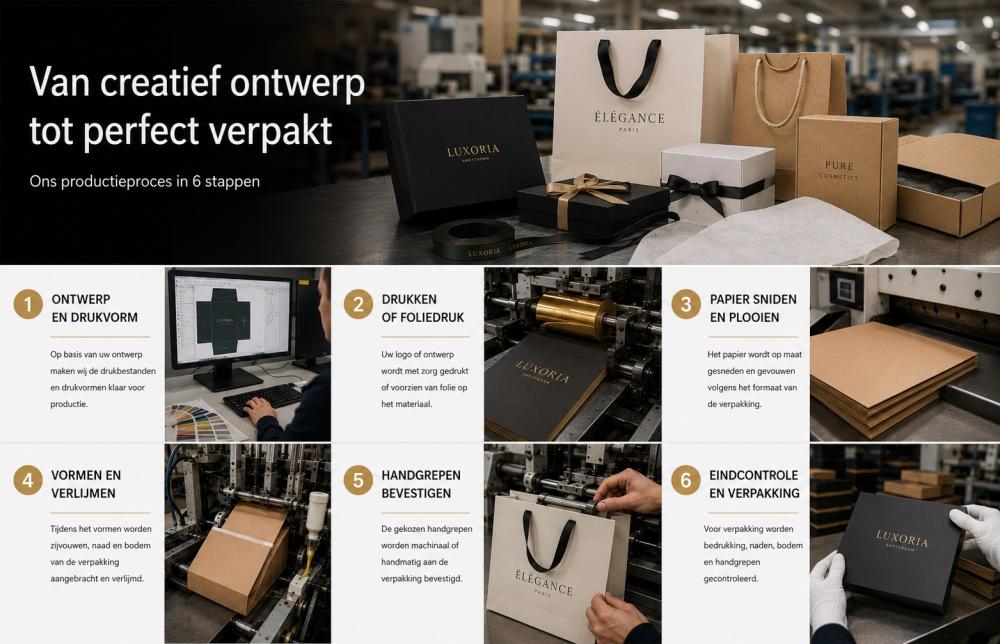 Productie van papieren draagtassen in een fabriek