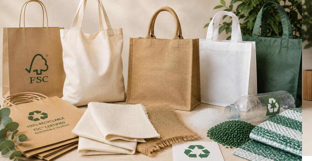 Duurzame draagtassen van papier katoen jute en gerecyclede materialen