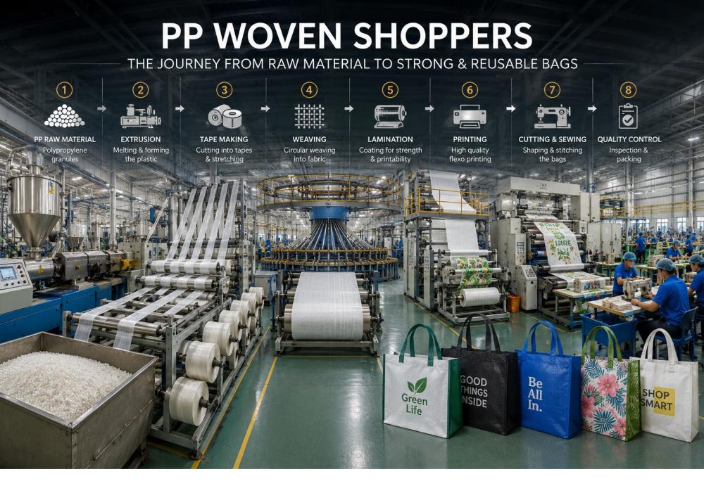 Overzicht productieproces van PP Woven shoppers