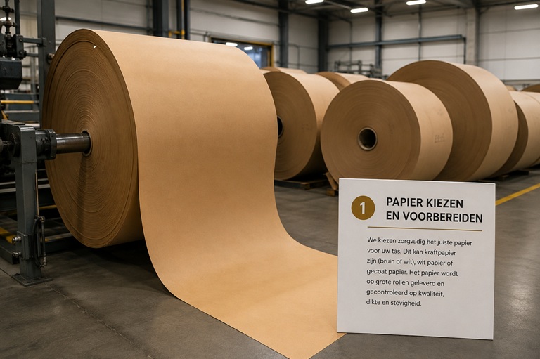 Grote rollen kraftpapier voor de productie van draagtassen