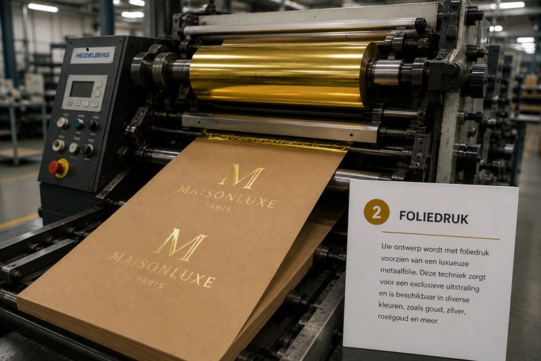 Goudfolie wordt op papier aangebracht voor luxe draagtassen