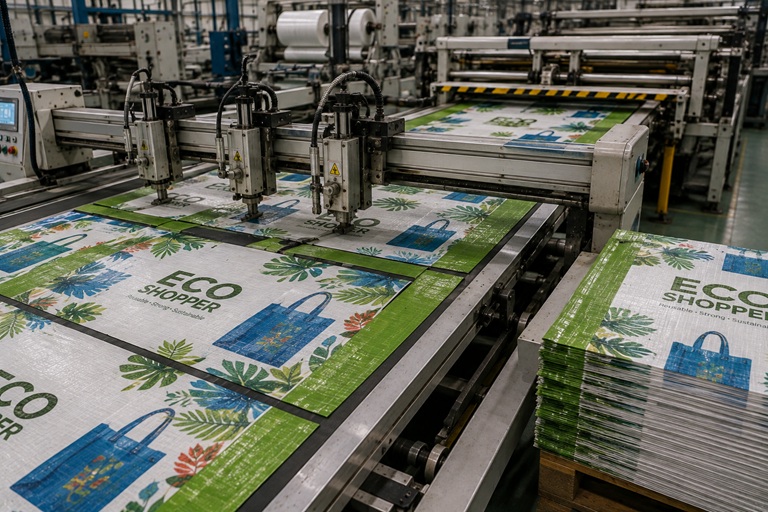 Snijden van PP Woven materiaal voor shoppers